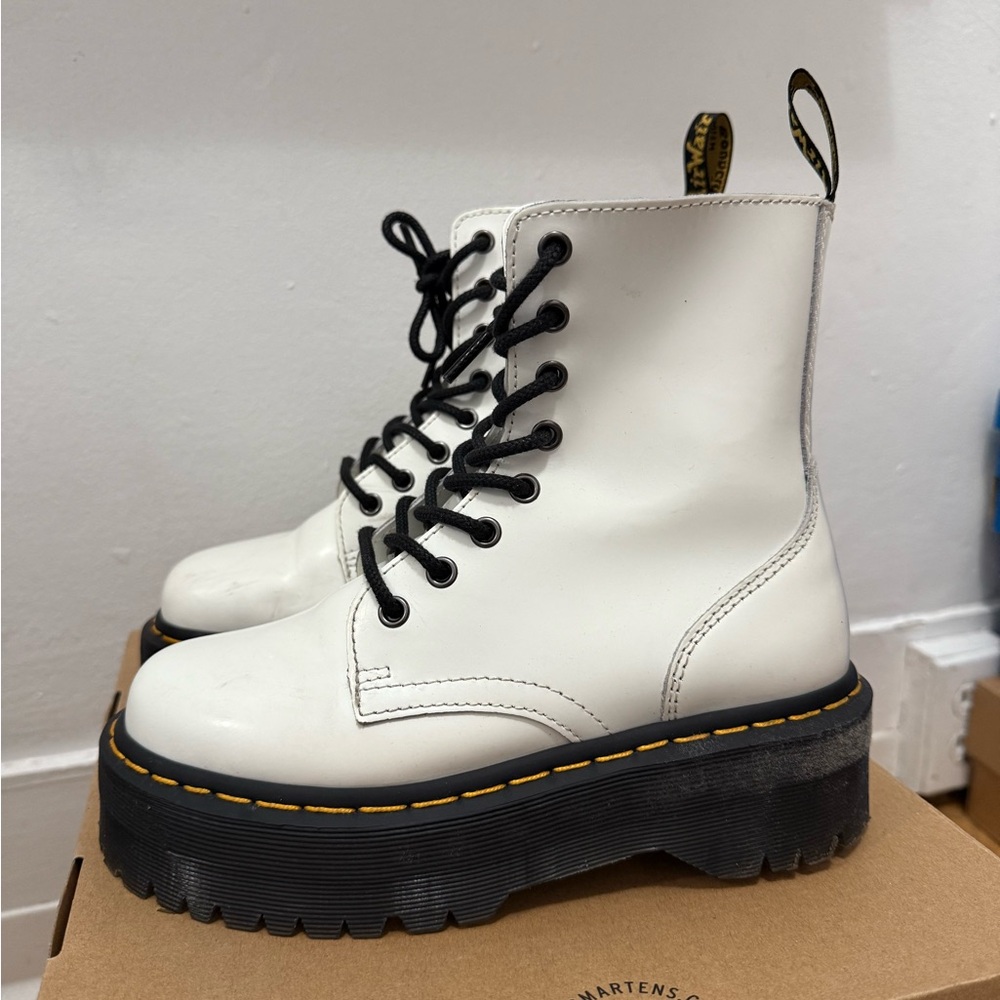 Dr. Martens White Combat Boots with Black Soles
